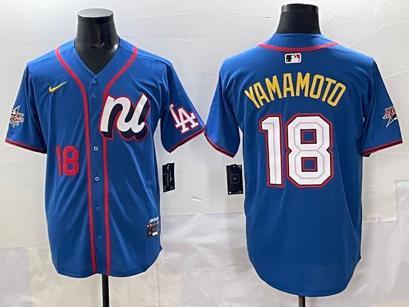 Men 2025 Los Angeles Dodgers 18 Yamamoto Blue All star Nike MLB Jersey style 03